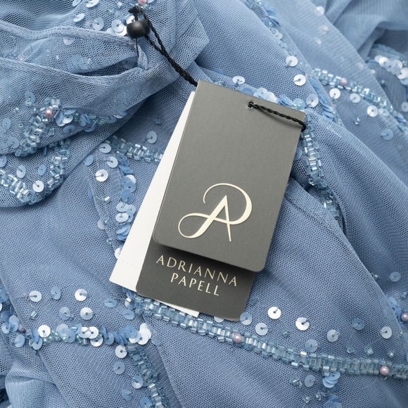 Adrianna Papell Hand Beaded Blouson Gown Flutter Sleeves - Picture 9 of 10